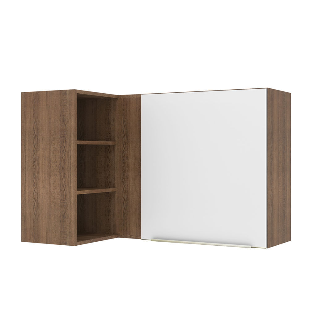 Armário Aéreo De Canto Com Adega Acoplada Madesa Lux 1 Porta Rustic/Branco Veludo Branco