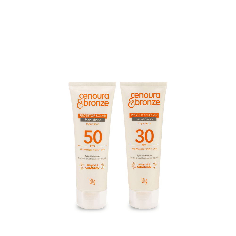 Kit Protetor Solar Facial Cenoura E Bronze Fps30 E Fps50 50G - 2 Unidades