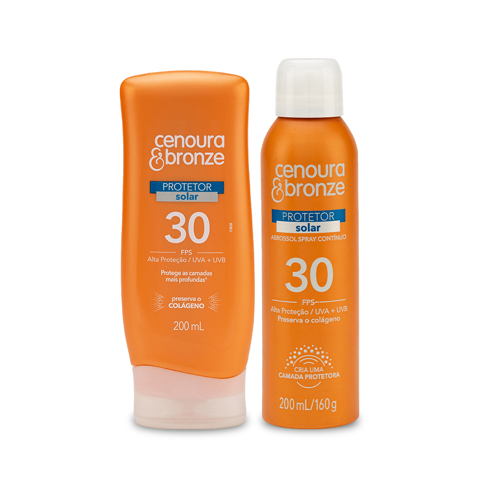 Kit Protetores Solar Cenoura E Bronze Fps 30 - Aerossol E Creme