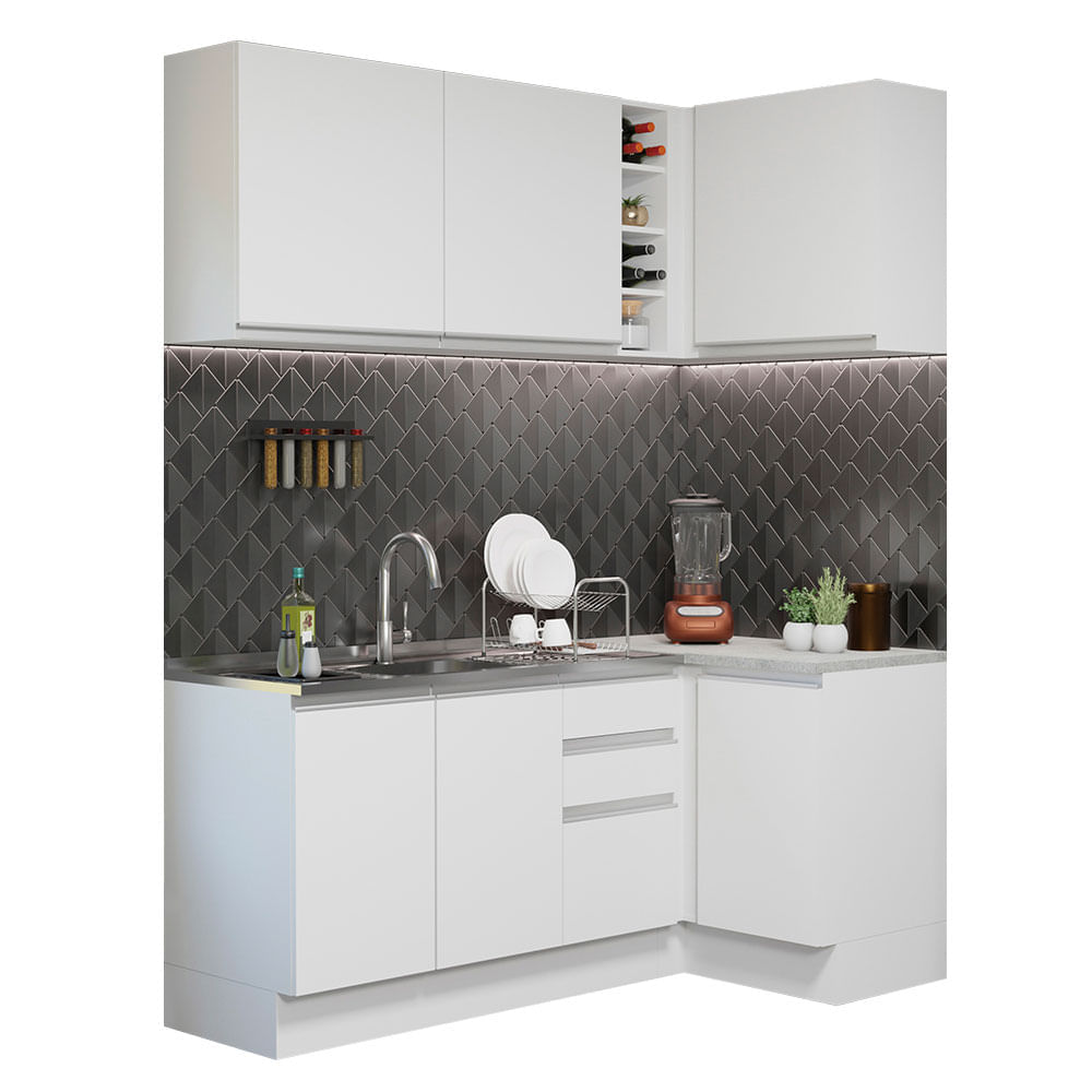 Cozinha Completa De Canto Madesa Glamy 269001 Com Armário E Balcão (Sem Tampo E Pia) Branco Branco