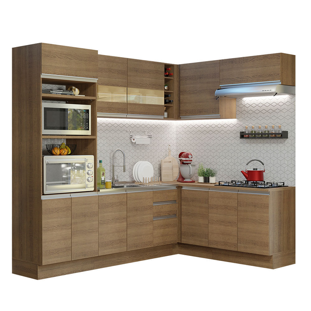 Cozinha Completa De Canto Madesa Glamy 419001 Com Armário E Balcão (Sem Tampo E Pia) Rustic Madesa