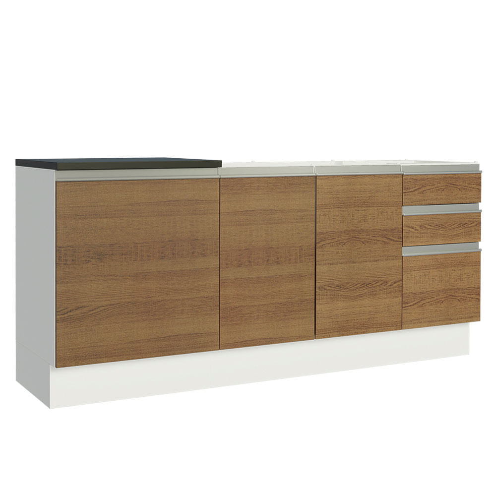 Kit Com 2 Balcões De Cozinha Madesa Acordes 100% Mdf (Sem Tampo E Pia) Branco/Rustic Madesa