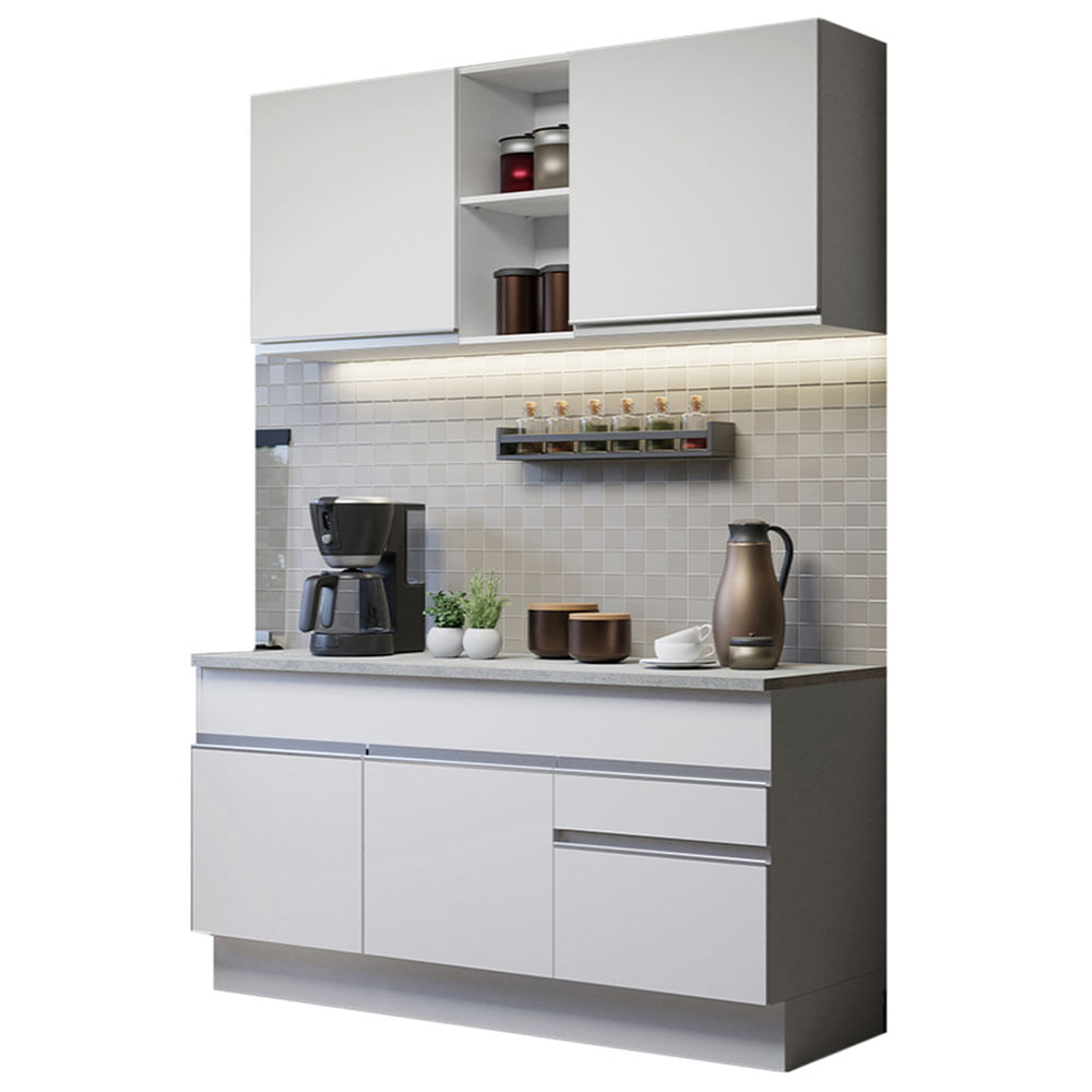 Cozinha Compacta Madesa Glamy 150001 Com Armário E Balcão (Com Tampo) Branco Madesa