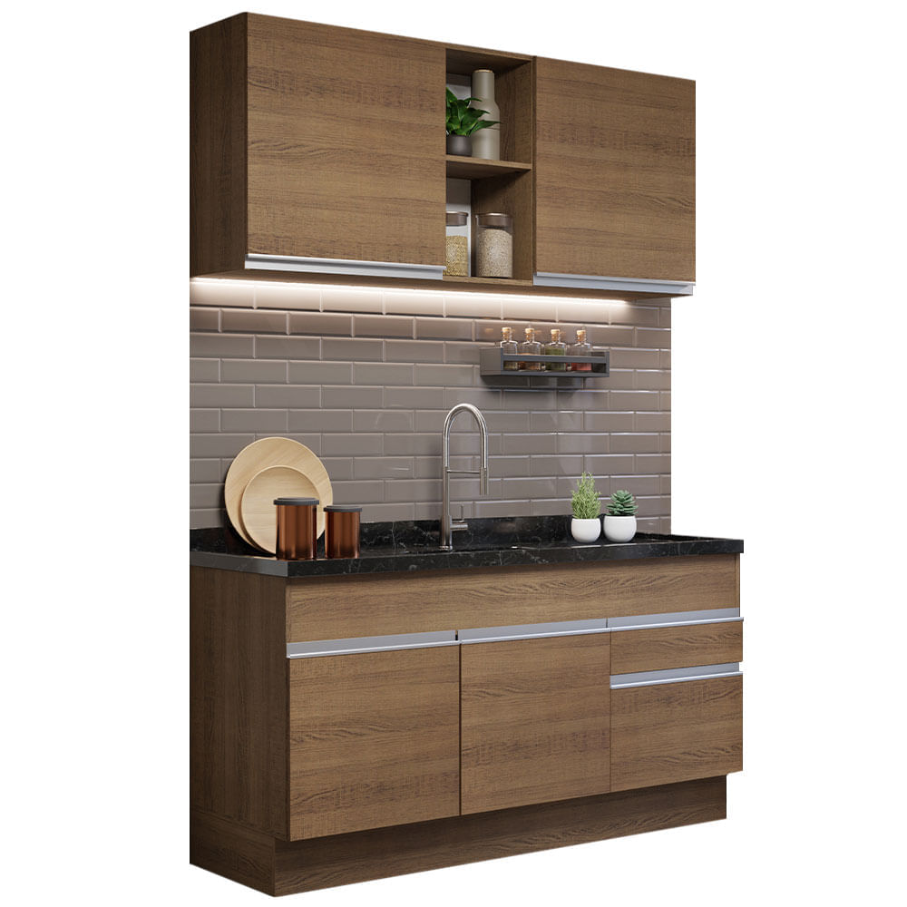 Cozinha Compacta Madesa Glamy 150002 Com Armário E Balcão (Sem Tampo E Pia) Rustic Madesa