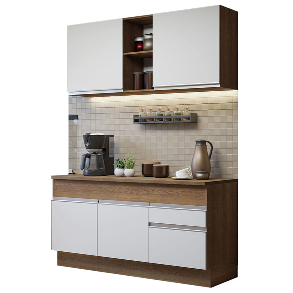 Cozinha Compacta Madesa Glamy 150001 Com Armário E Balcão (Com Tampo) Rustic/Branco