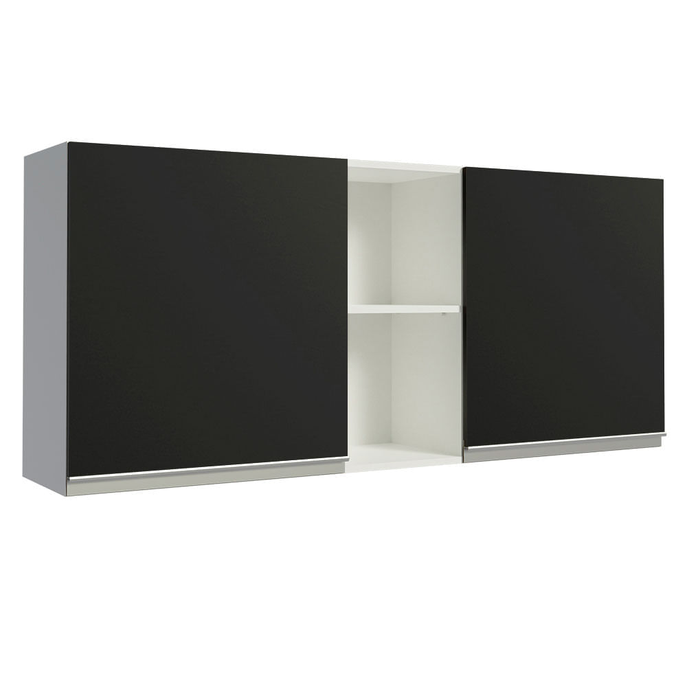 Armário Aéreo Madesa Glamy 150 Cm 2 Portas E 2 Nichos Branco/Preto Madesa