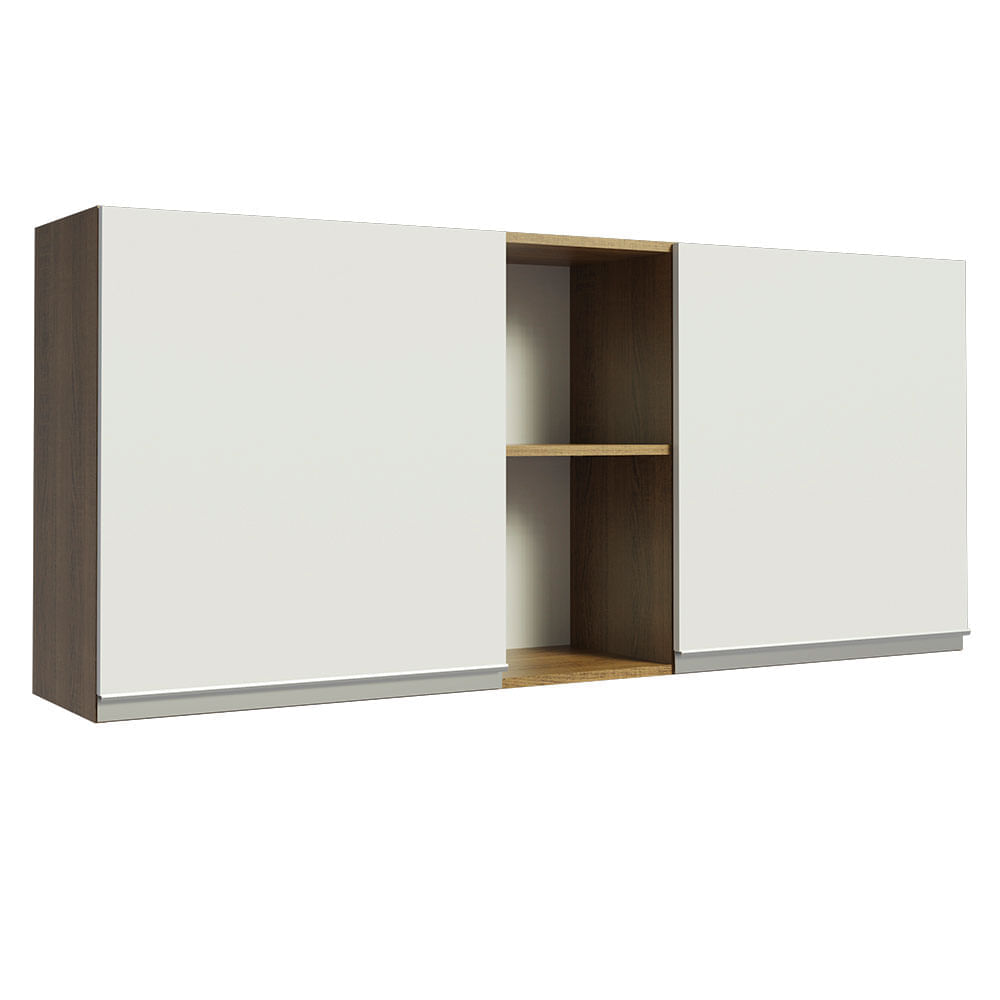 Armário Aéreo Madesa Glamy 150 Cm 2 Portas E 2 Nichos Rustic/Branco