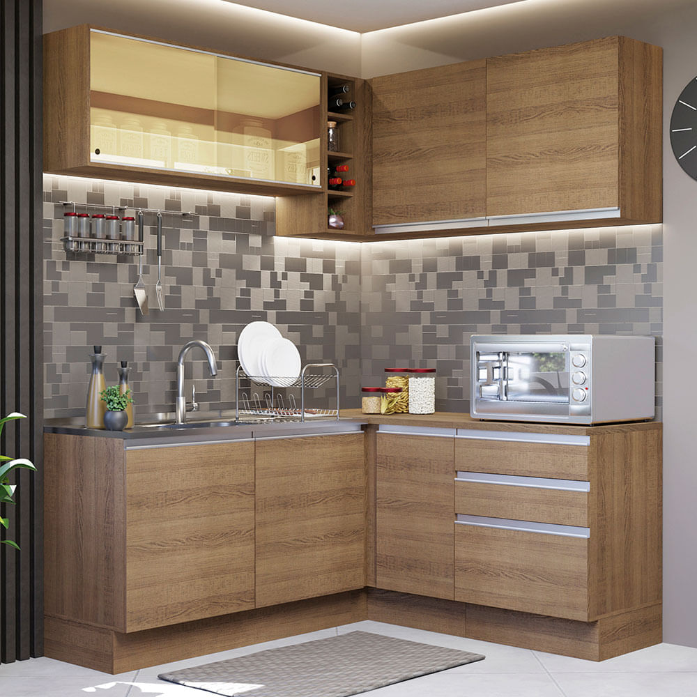 Cozinha Completa De Canto Madesa Glamy 329002 Com Armário E Balcão (Sem Tampo E Pia) Rustic Madesa
