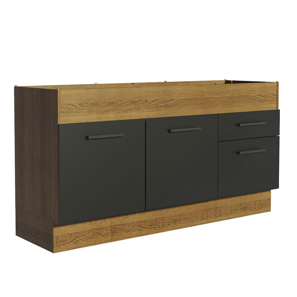 Balcão De Pia Madesa Agata 150 Cm 2 Portas E 2 Gavetas (Sem Tampo E Pia) Rustic/Preto Madesa