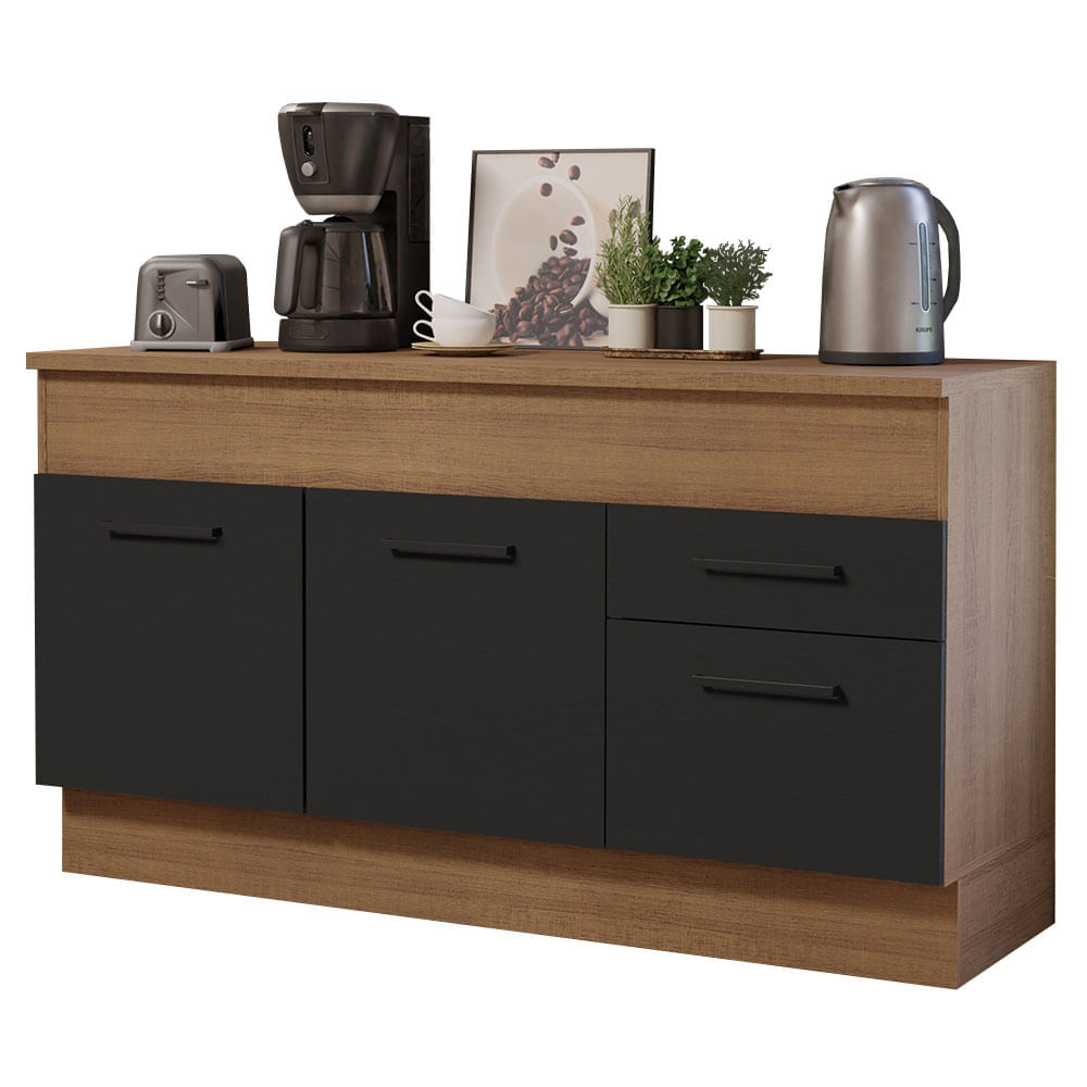 Balcão De Pia Madesa Agata 150 Cm 2 Portas E 2 Gavetas (Com Tampo) Rustic/Preto Madesa