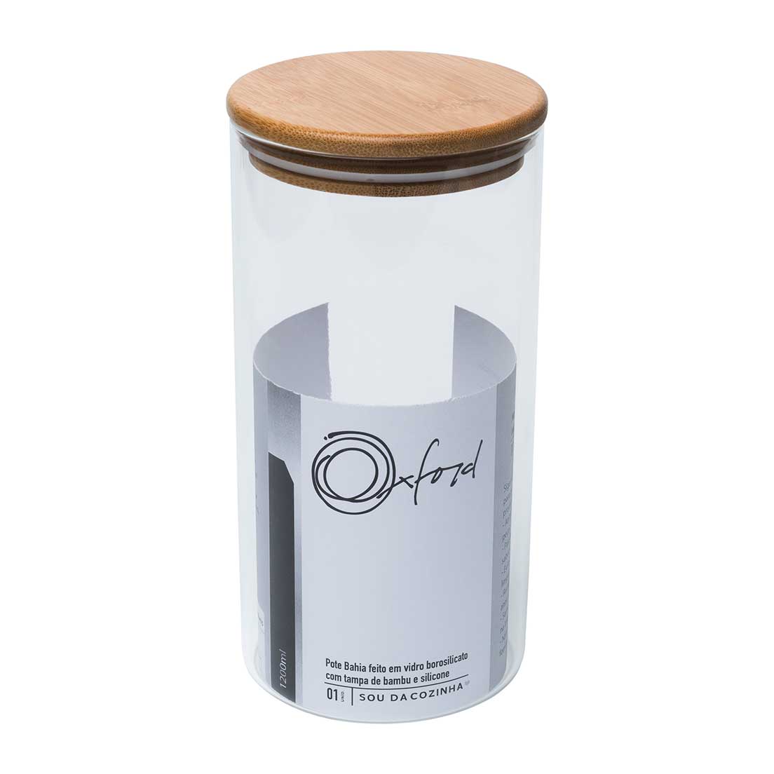 Pote Bahia Em Vidro Borosilicato 1,2 L Com Tampa De Bambu Oxford