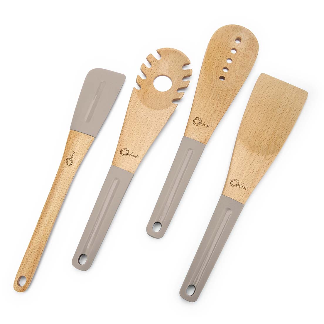 Conjunto De Utensílios Em Silicone E Madeira 4 Peças Cinza Oxford