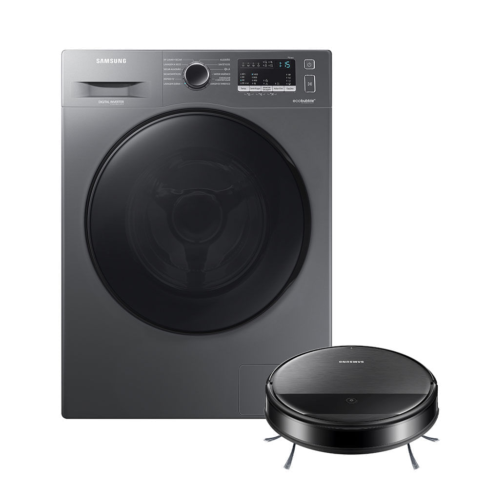 Kit Lava E Seca Wd11a Ecobubble Inox 11/7Kg 220V E Aspirador Robô 2 Em 1 Com Wi-Fi Vr5000 220V