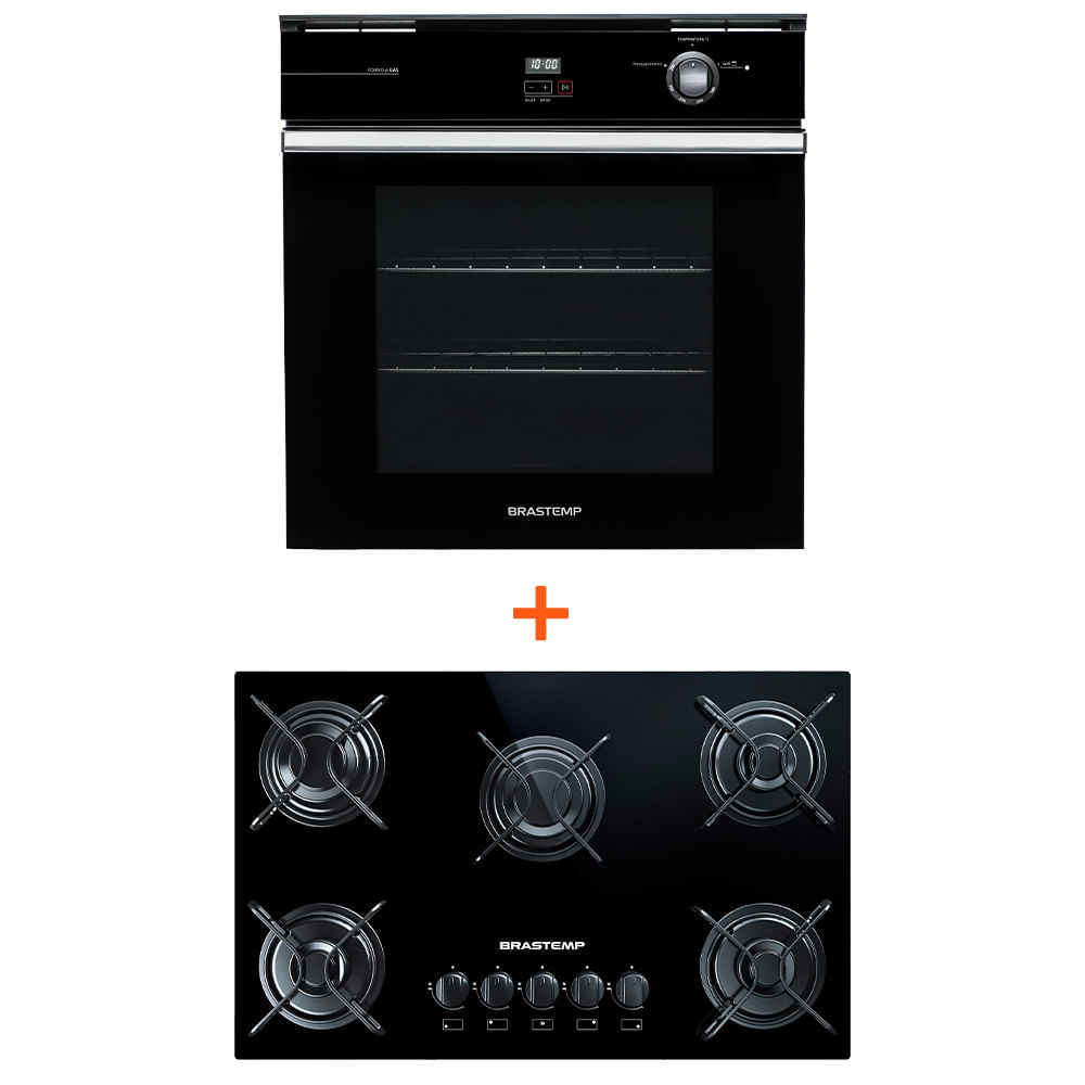 Combo Cooktop 5 Bocas Brastemp + Forno De Embutir A Gás Brastemp 78 Litros Preto (Bdd75ae + Boa84ae) - Bdd7_Boa8_Cj 220V