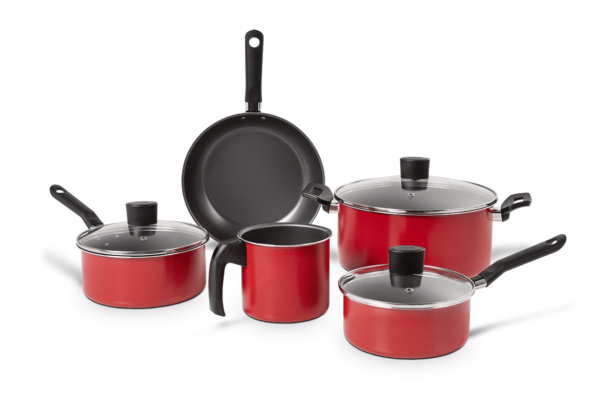 Jogo De Panelas Antiaderente Brinox Garlic 5 Peças Vermelho