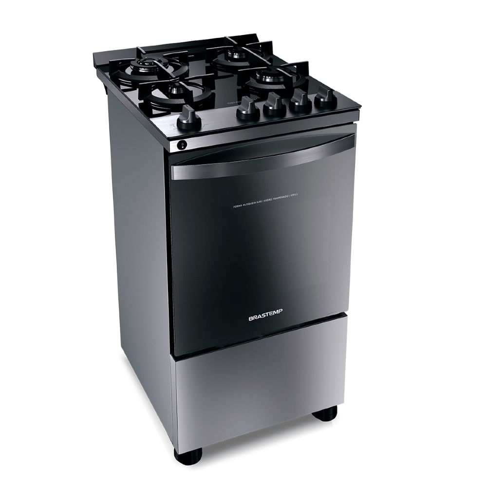 Fogão Brastemp 4 Bocas Inox Com Mesa De Vidro, Dupla Chama E Grill Elétrico - Bfo4vbr