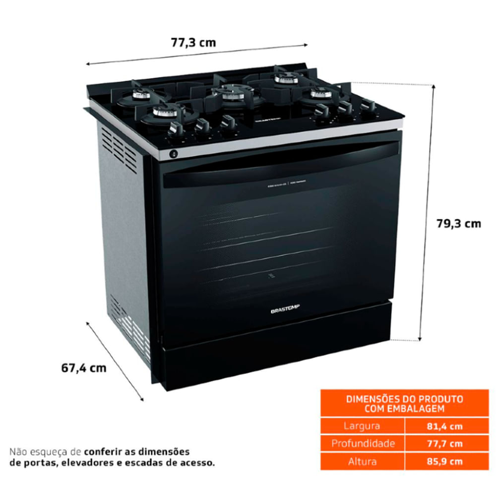 Fogão Brastemp 5 Bocas de Embutir Preto com Mesa De Vidro e Turbo Chama ...
