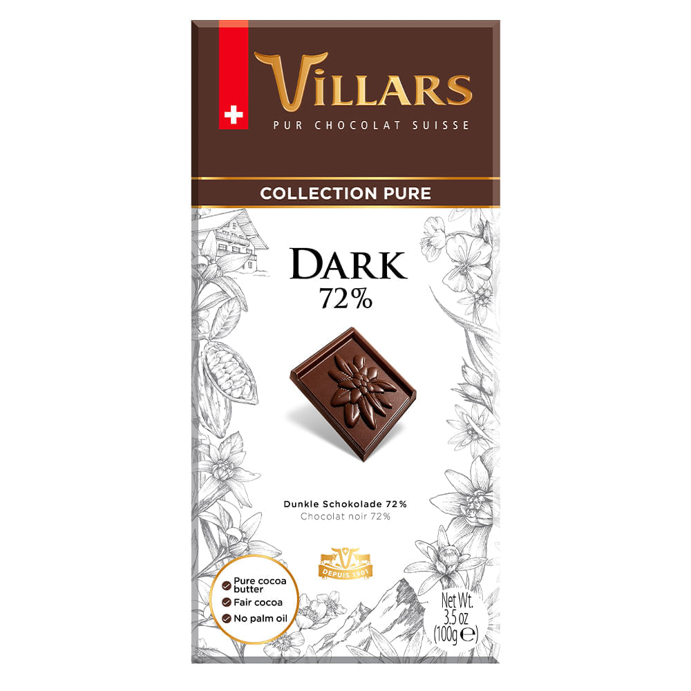 Chocolate Dark 72% Collection Pure Villars 100G