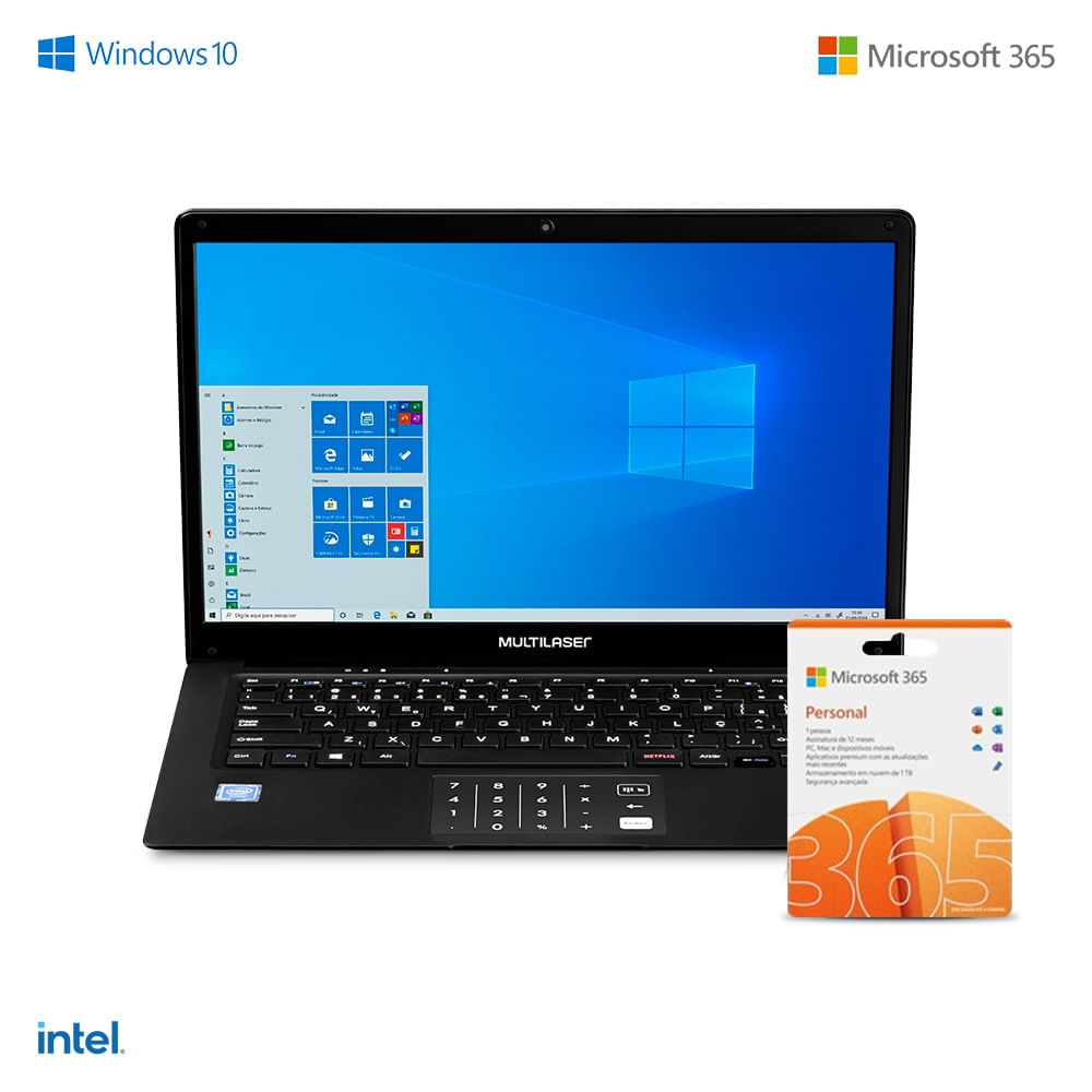 Notebook Legacy Book, Windows 10 Home, Processador Intel Quad, 64Gb 4Gb 14,1 Pol. Hd, + Microsoft 365 Personal + 1Tb Na Nuvem Pc312out [Reembalado] Multilaser