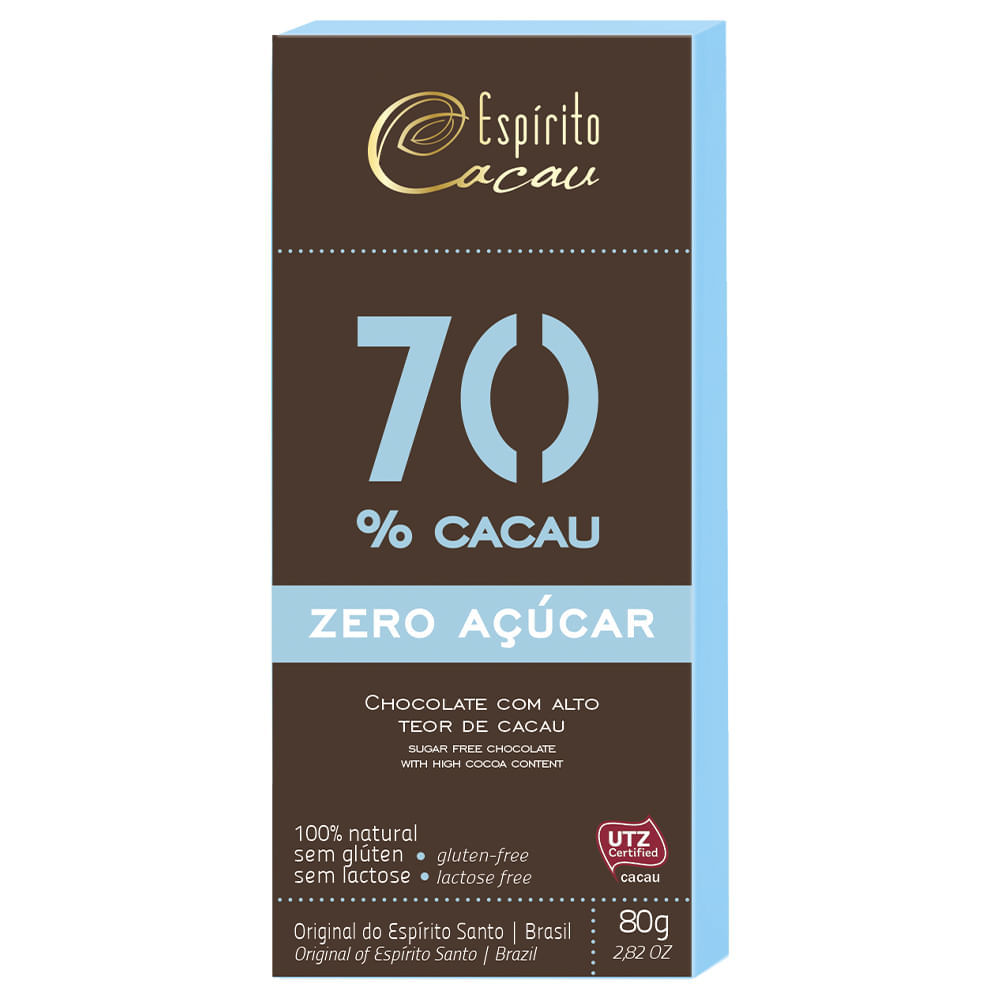 Chocolate 70% Sem Açúcar Cacau Espírito Cacau 80G Espírito Cacau