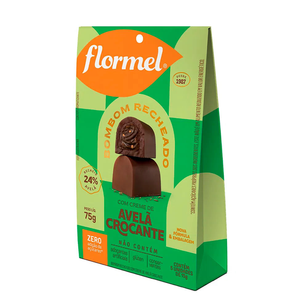 Bombom Recheado Com Creme De Avelã Crocante Sem Açúcar Flormel 75G Flormel