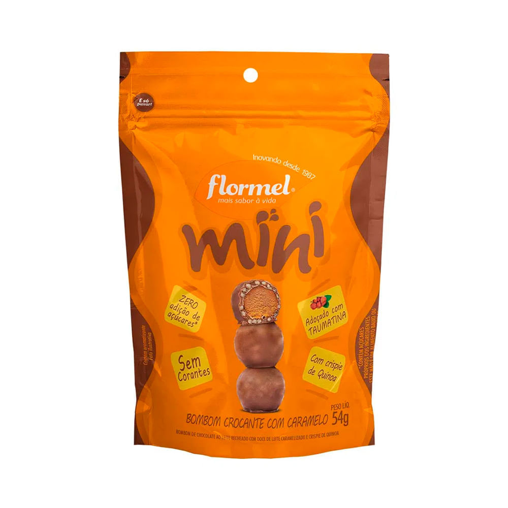 Mini Bombom Crocante Com Caramelo Sem Açúcar Flormel 54G Flormel