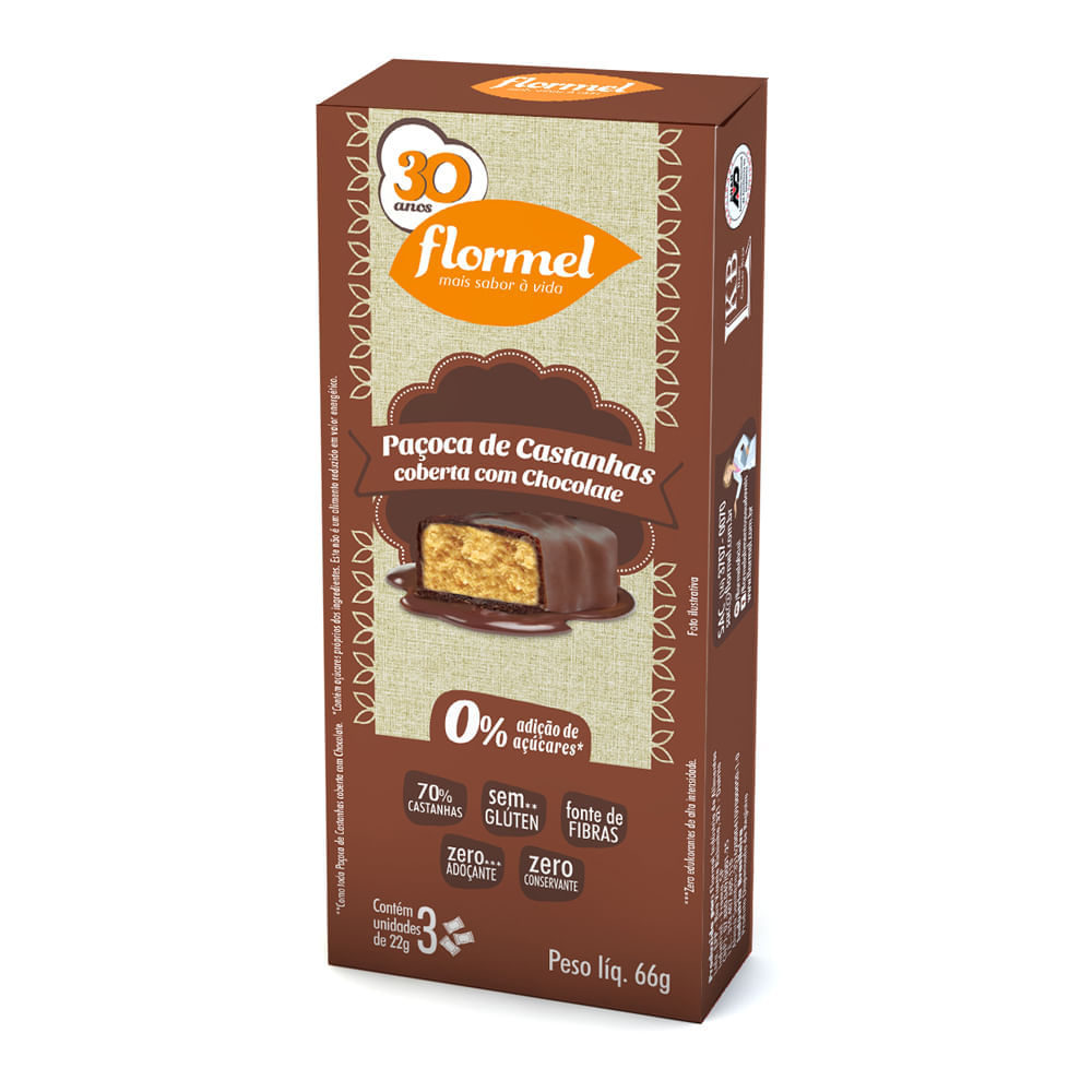 Paçoca Flormel Castanha Com Chocolate Zero Açúcar 66G