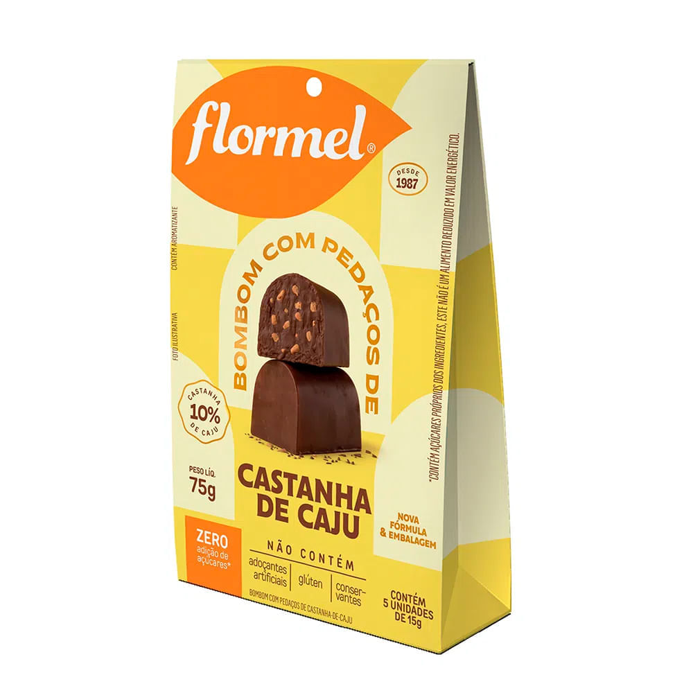 Bombom Com Pedaços De Castanha De Caju Sem Açúcar Flormel 75G Flormel