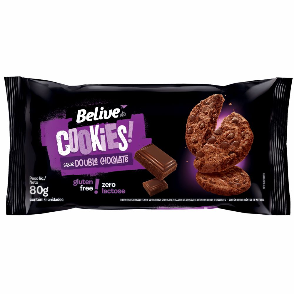 Cookies Double Chocolate Sem Glúten E Sem Lactose Belive 80G