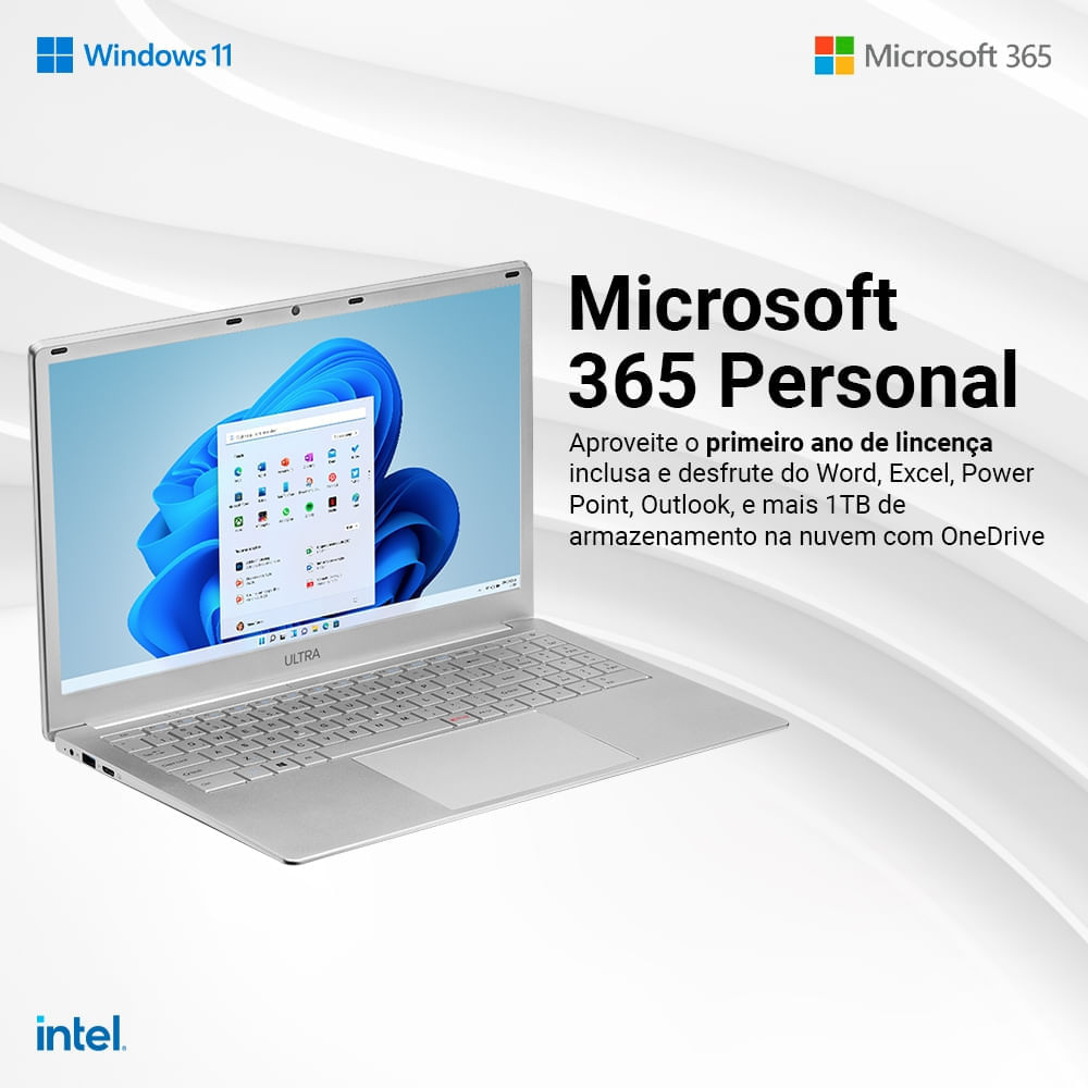 Notebook Ultra, Com Windows 11 Home, Intel Celeron, 4Gb 120Gb Ssd, Tela 15,6 + Microsoft 365 Personal Com 1Tb Na Nuvem- Ub220out [Reembalado] Ultra