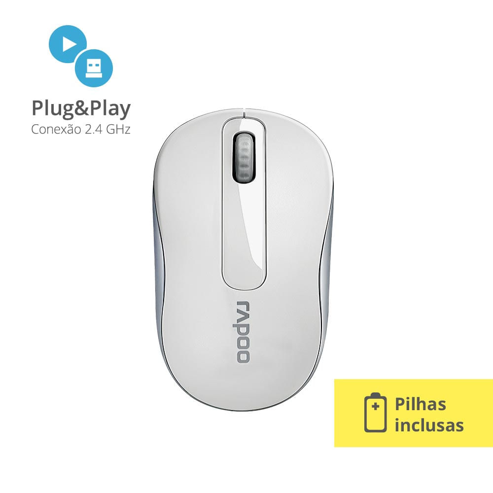 Mouse Rapoo 2.4 Ghz White S/ Fio Pilha Inclusa M10 - Ra008x [Reembalado] Rapoo