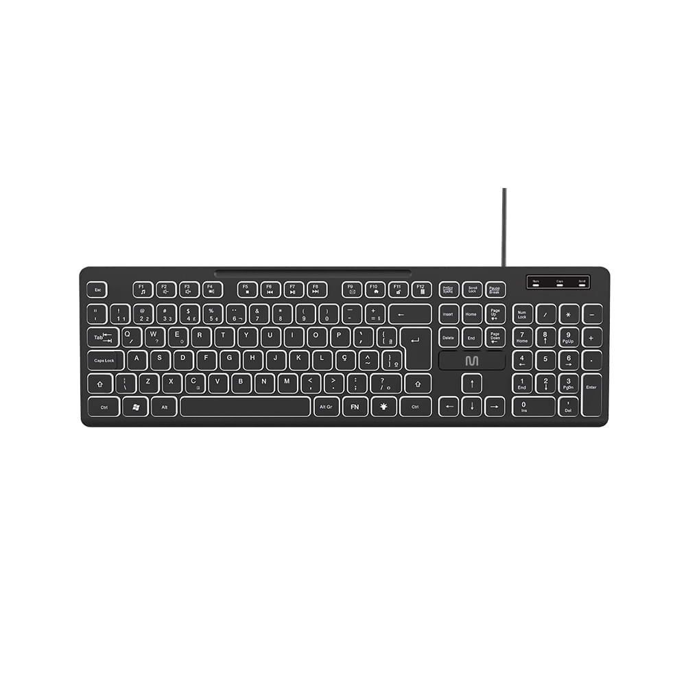 Teclado Com Fio Light 3 Níveis E Led Ajustável Teclas Silenciosas E Conexão Usb Preto - Tc268 Multilaser