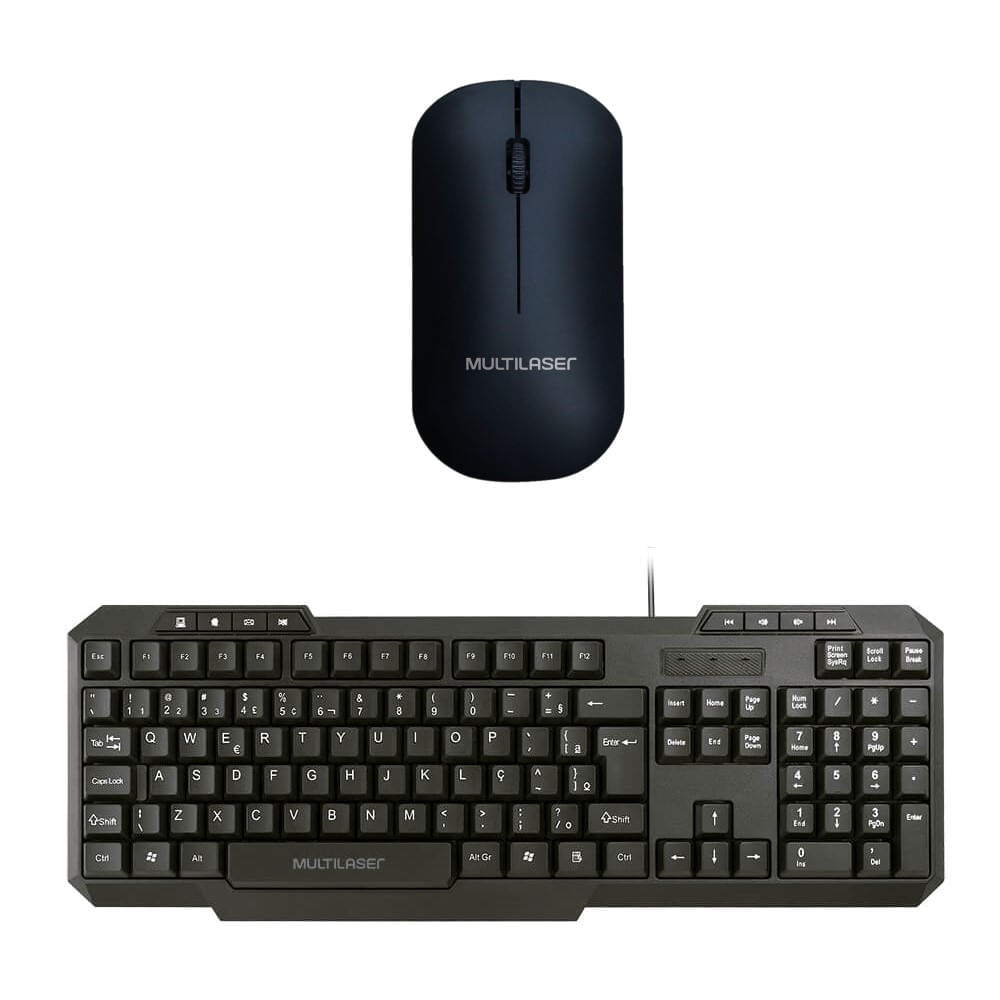 Combo Office - Teclado Com Fio Slim Multimídia Usb E Mouse Sem Fio Slim Box Conexão Usb 1200Dpi Preto - Mo307k Multilaser