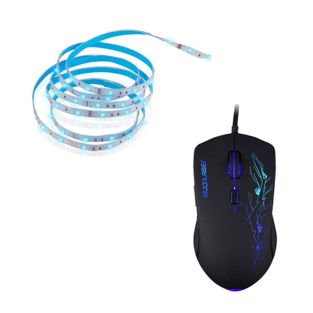 Combo Tech - Fita Led 5M E Mouse Gamer 3200Dpi 6 Botões Led Multilaser - Mo2760k