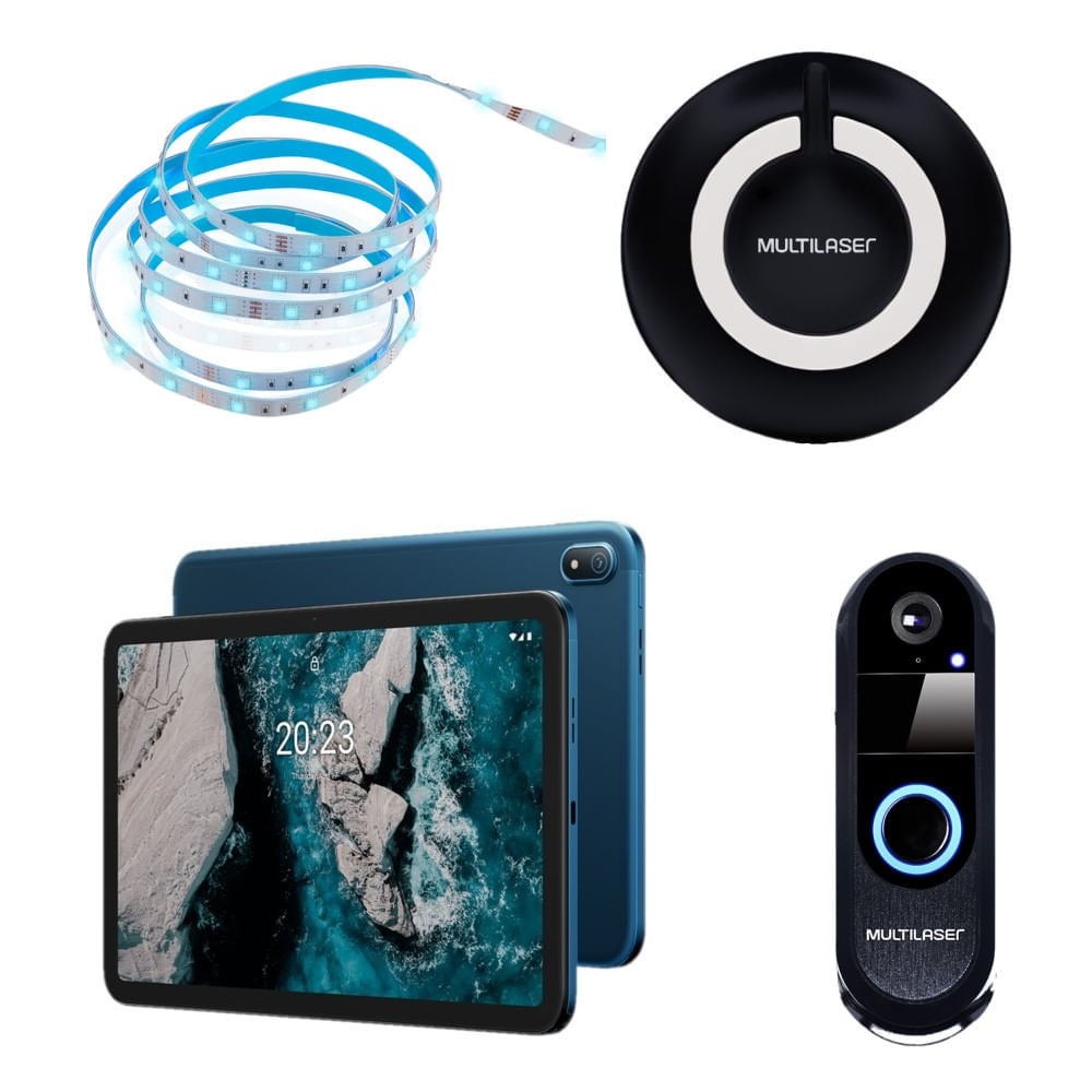 Combo Mobile - Tablet Nokia T20 4G 64Gb Tela Full Hd 10.4 Pol Com Controle Universal Inteligente, Fita Led 5M, E Vídeo Porteiro Inteligente - Se2260k Multilaser