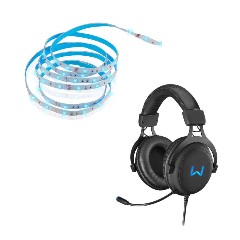 Combo Tech - Fita Led 5M E Headset Gamer Volker Sound Led Azul Warrior - Ph2580k