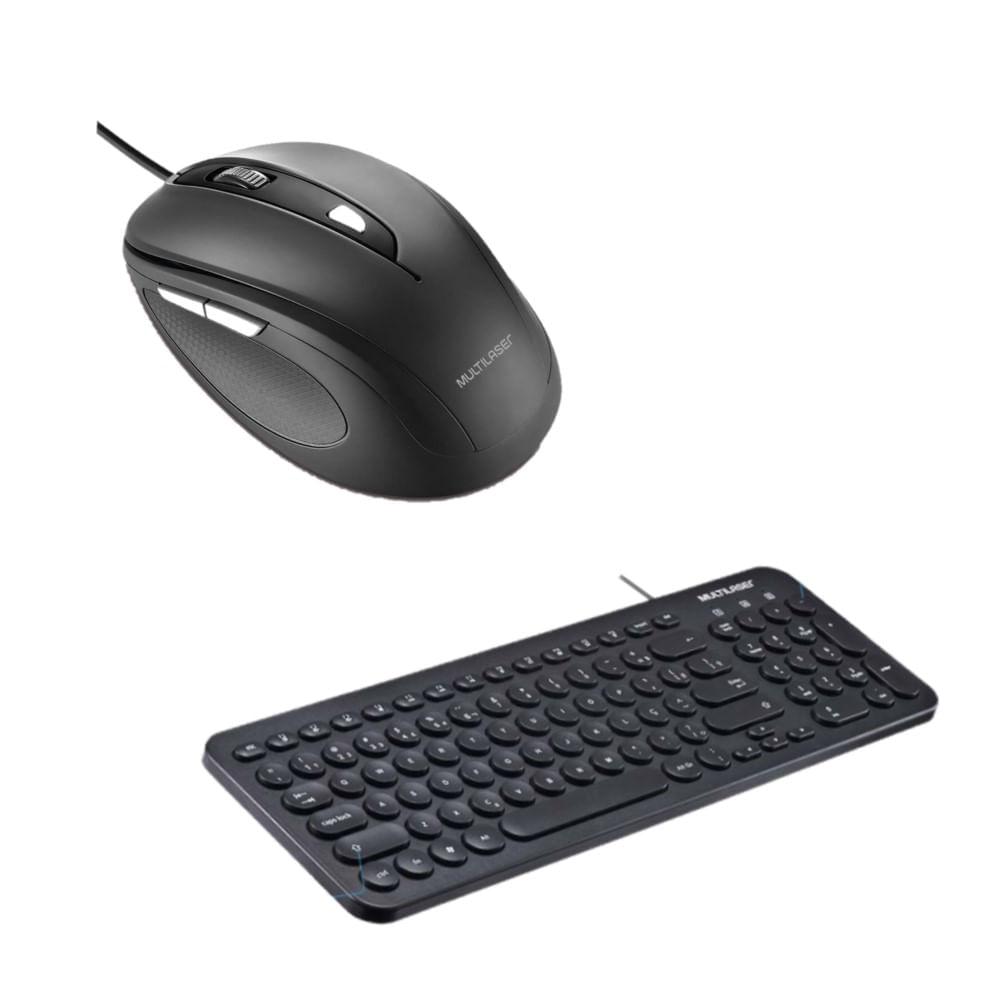 Combo Office - Mouse Com Fio 1600Dpi Usb E Teclado Com Fio Compact Teclas Redondas Conexão Usb Preto - Mo241k Multilaser