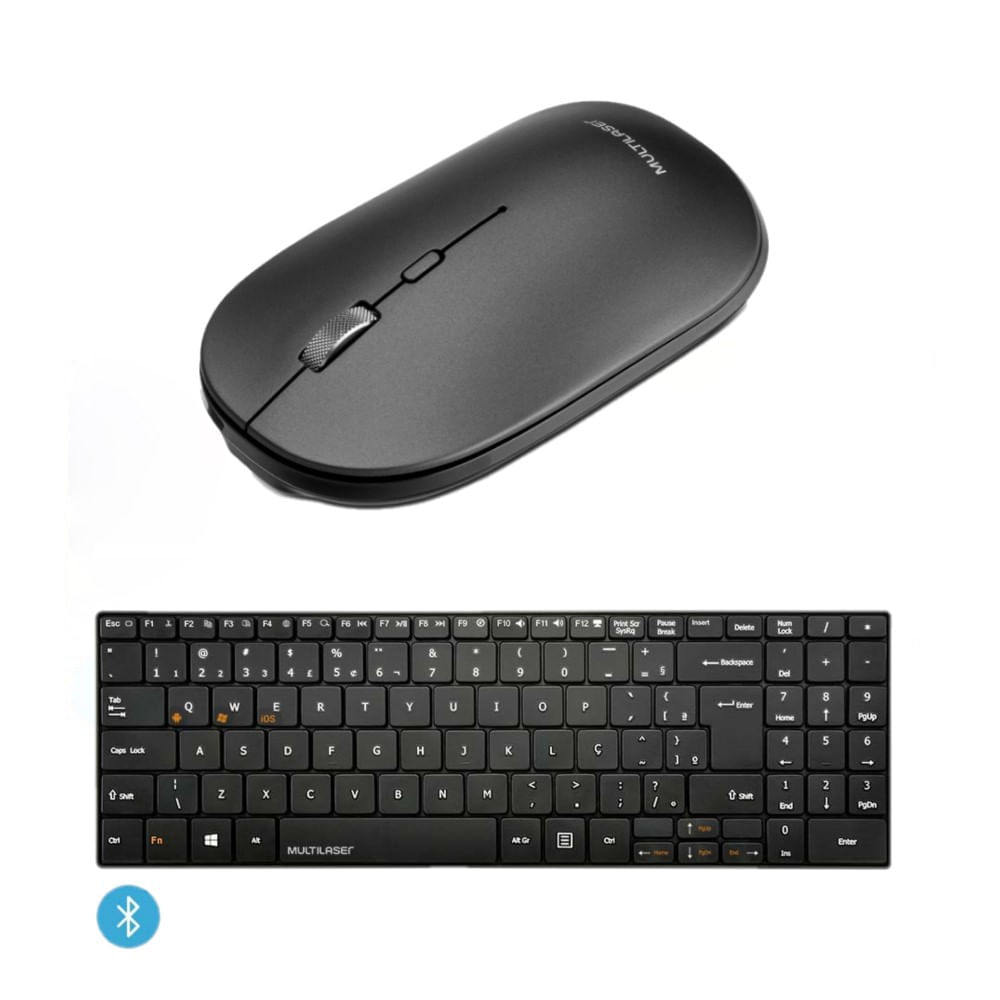 Combo Office - Mouse Sem Fio Slim Conexão Bt E Usb 1600Dpi E Teclado Sem Fio Multimídia Conexão Bt Preto – Tc220k Multilaser