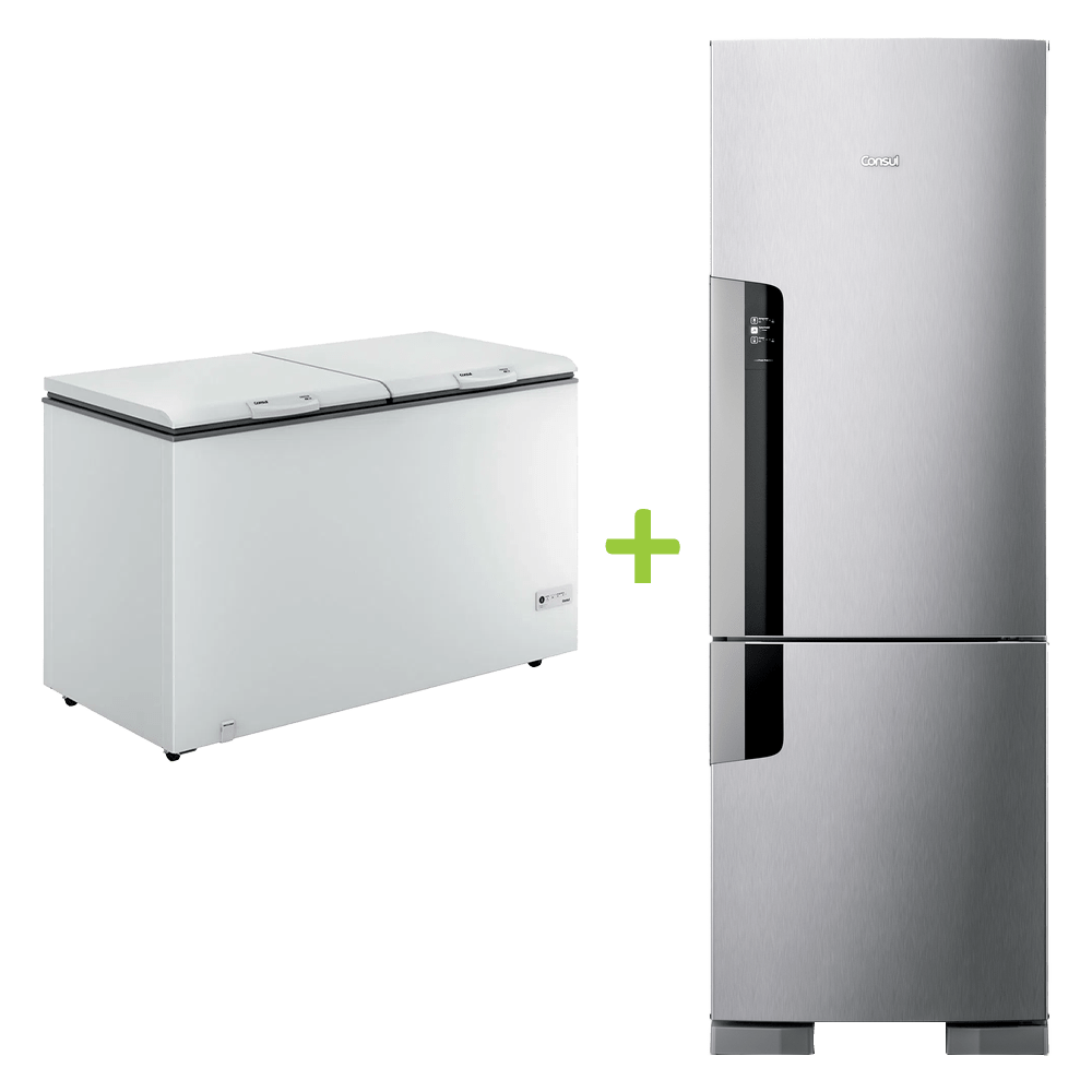 Combo Geladeira Consul Frost Free Duplex 397 Litros Evox Com Freezer Embaixo E Freezer Horizontal Consul 2 Portas (Cre44bk + Chb53eb) Cre4_Chb5_Cj 110V