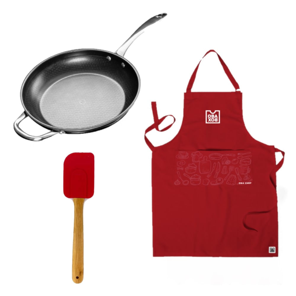 Combo Pro Bem - Panela Frigideira Antiaderente, Espátula Bambu De Silicone E Avental Obabox – 27636K Obabox
