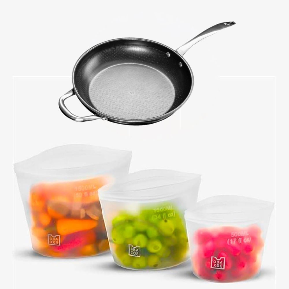 Combo Cozinha - Kit Obazipkip Porta Alimentos Multiuso E Panela Frigideira Antiaderente Obabox - 27573K