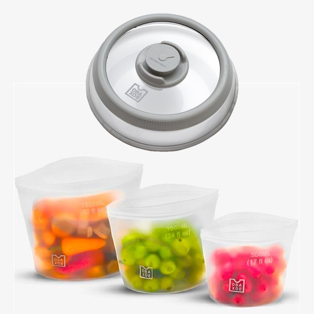 Combo Obabox - Tampa Seladora A Vácuo Obakeep Fresh E Kit Obazipkip Porta Alimentos Multiuso De Silicone – 27572K Obabox