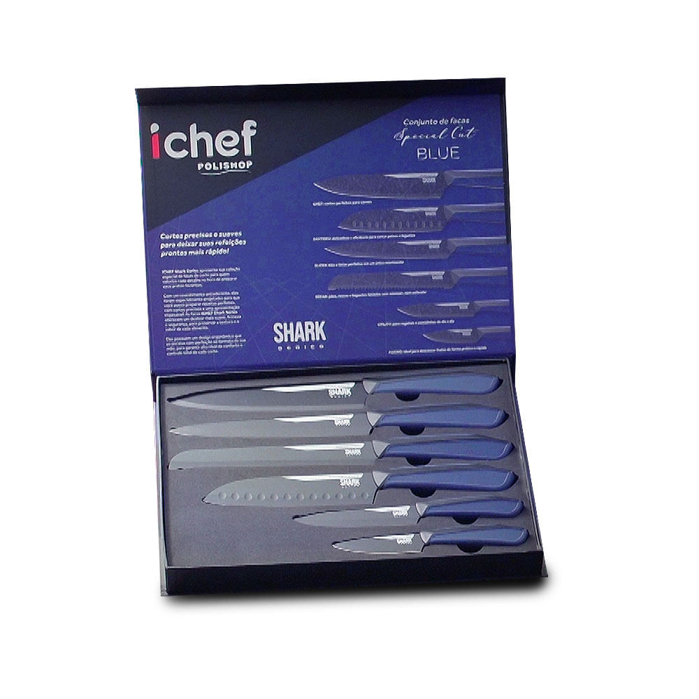 Conjunto De Facas Ichef Polishop - Shark Series - Special Cut - Blue Duo Ichef