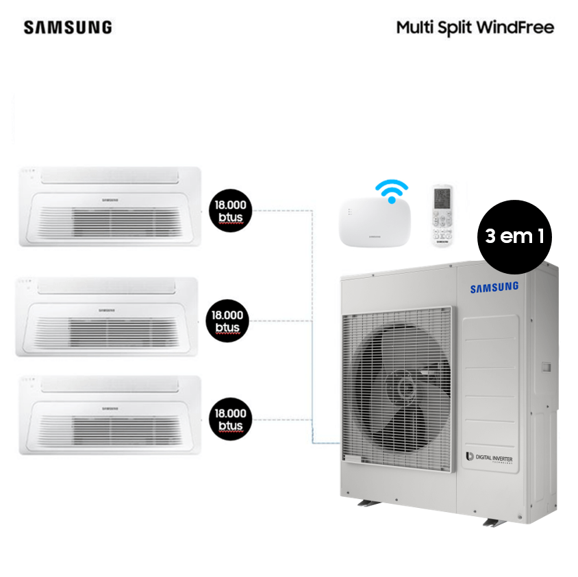 Ar Condicionado Samsung Kit Multi Split 3 Em 1 Com Wifi Tri-Split Wind Free 3X18000 Btu Quente E Frio 220V 220V