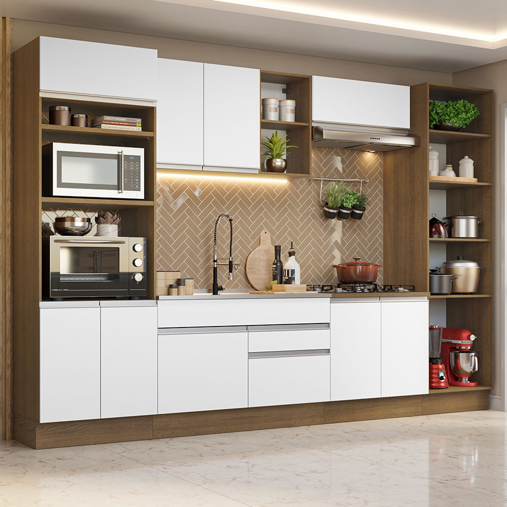 Armário De Cozinha Completa 330cm Rustic/Branco Glamy Madesa 03