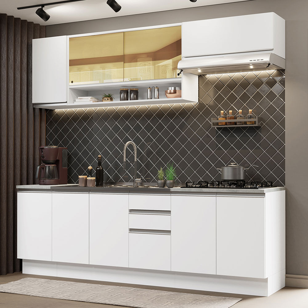 Armário De Cozinha Completa 240cm Branco Glamy Madesa 03