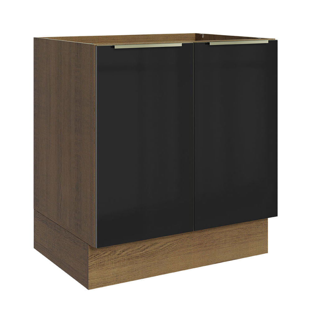 Balcão Madesa Lux 70 Cm 2 Portas - Rustic/Preto (Sem Tampo)