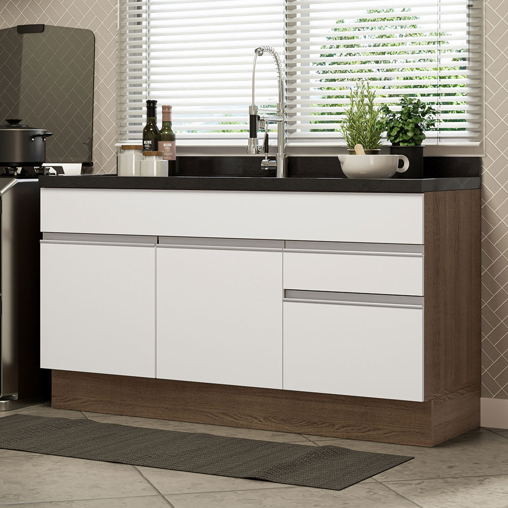 Balcão Gabinete De Pia Madesa Glamy 150 Cm 2 Gavetas 2 Portas (Sem Tampo E Pia) Rustic/Branco