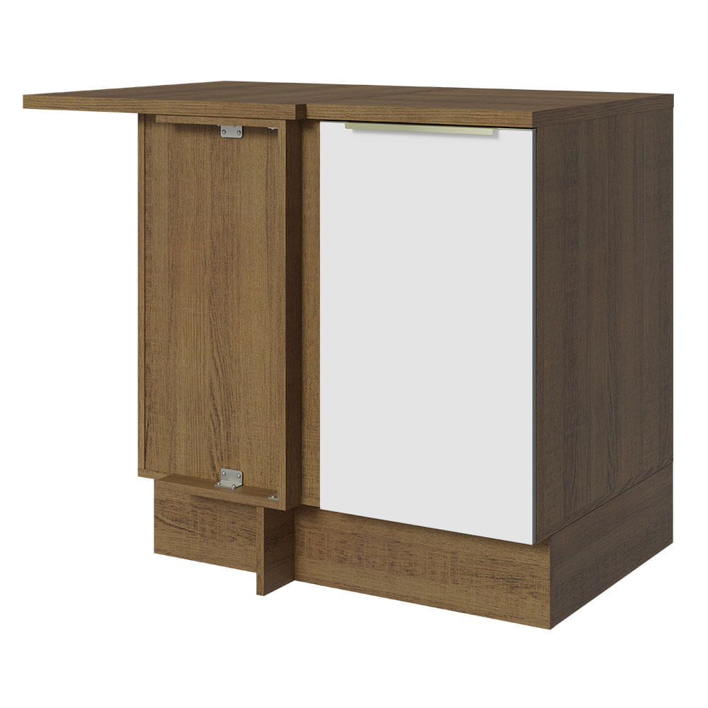 Balcão De Canto Madesa Lux 1 Porta 60 Cm Profundidade (Com Tampo) Rustic/Branco Veludo