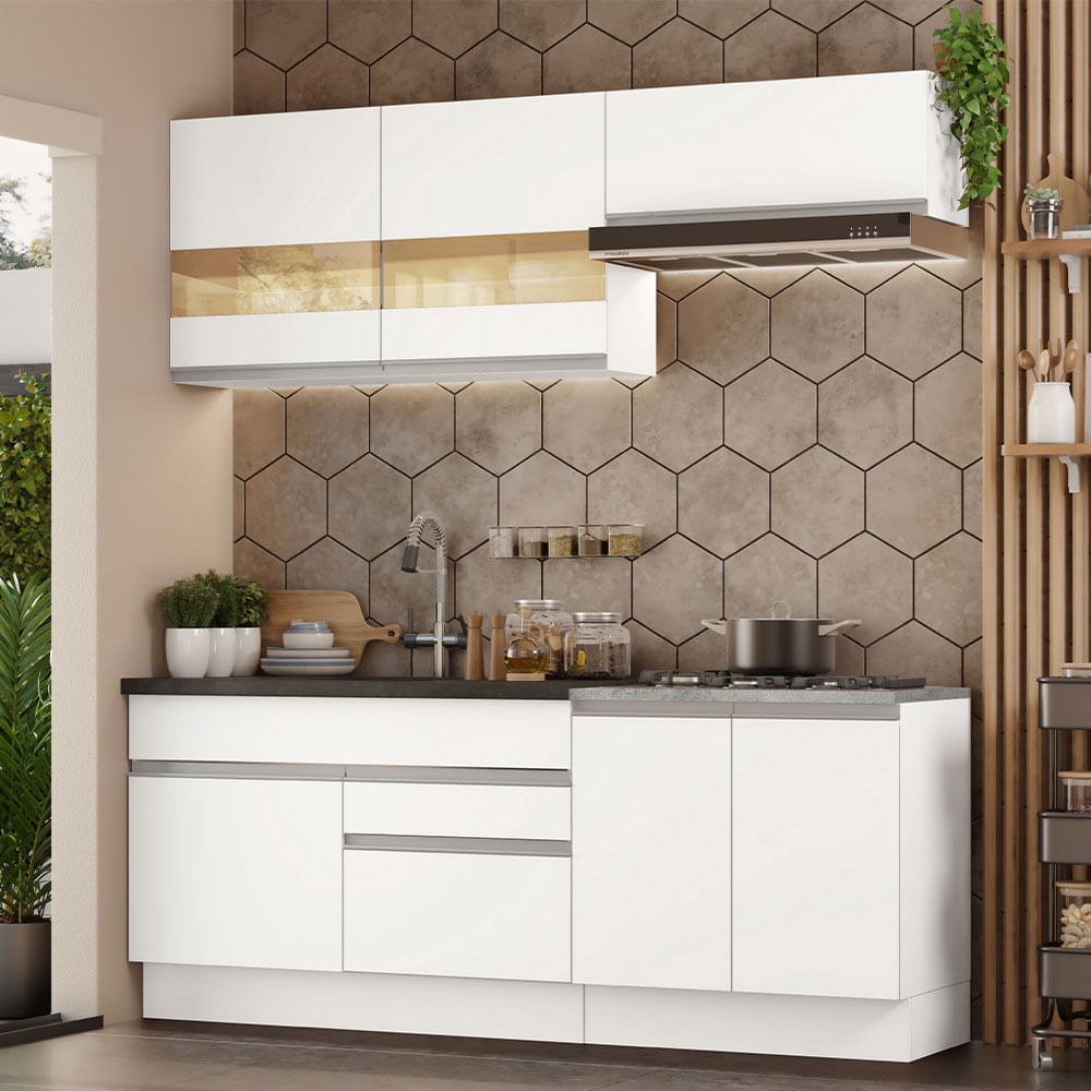 Armário De Cozinha Completa 200cm Branco Glamy Madesa 07